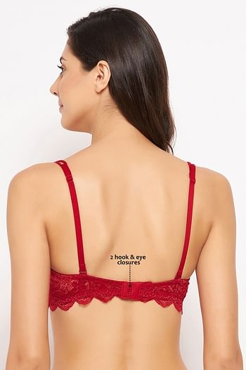 Back listing image for Padded Underwired Full Coverage Strapless Balconette Bra in Maroon - Lace