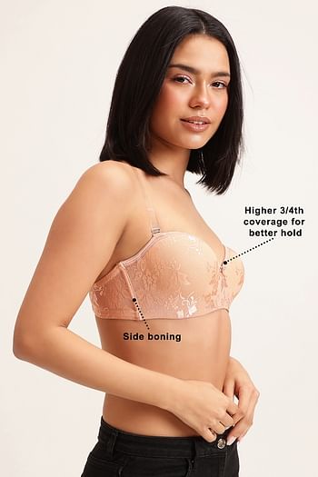 Back listing image for Padded Underwired Full Coverage Strapless Bra in Nude - Lace
