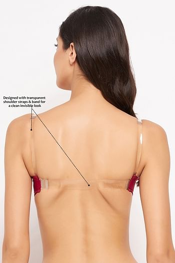Back listing image for Invisi Padded Underwired Full Cup Strapless Balconette Bra in Maroon with Transparent Straps & Band