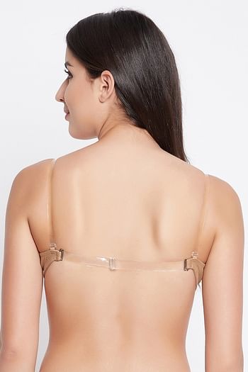 Back listing image for Padded Underwired Full Cup Strapless Bra with Transparent Back in Nude Colour - Cotton	