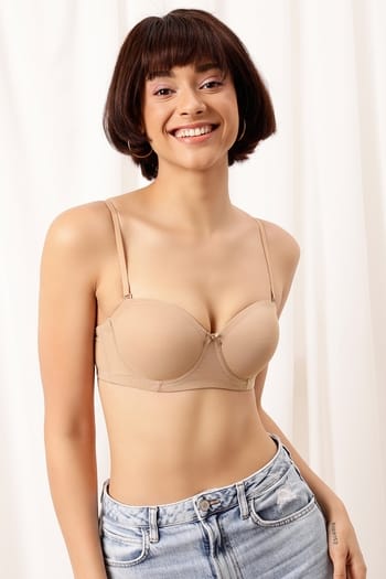 Clovia Padded Underwired Full Coverage Strapless Multiway Bra in Nude Colour