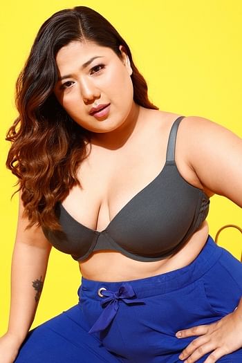 Back listing image for Padded Underwired Demi Cup T-shirt Bra in Grey - Cotton 