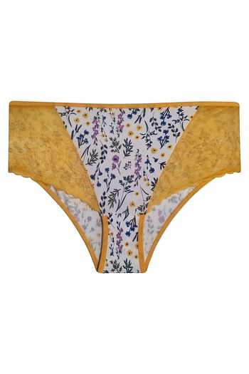 Front listing image for Mid Waist Floral Print Hipster Panty with Lace Wings in White- Cotton
