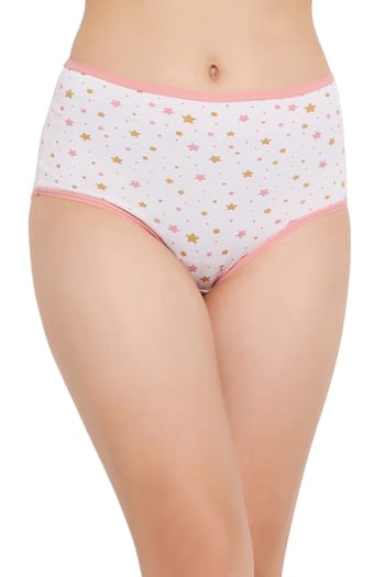 Clovia High Waist Star Print Hipster Panty in White - Cotton