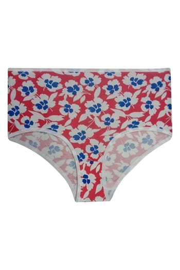 Clovia Cotton High Waist Floral Print Hipster Panty In Red