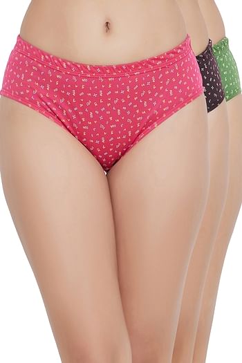 Front listing image for Pack of 3 Mid Waist Printed Hipster Panties with Inner Elastic - 100% Cotton