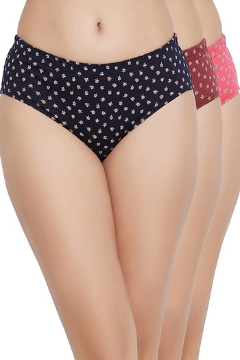 Back listing image for Pack of 3 Mid Waist Printed Hipster Panties with Inner Elastic - 100% Cotton