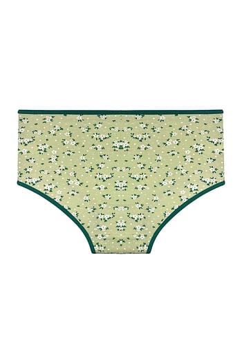 Back listing image for High Waist Floral Print Hipster Panty in Pistachio Green - Cotton