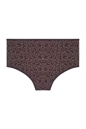 Back listing image for High Waist Floral Print Hipster Panty in Dark Brown - 100% Cotton