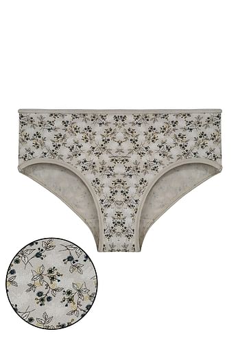 Front listing image for Mid Waist Floral Print Hipster Panty in Light Grey - Cotton