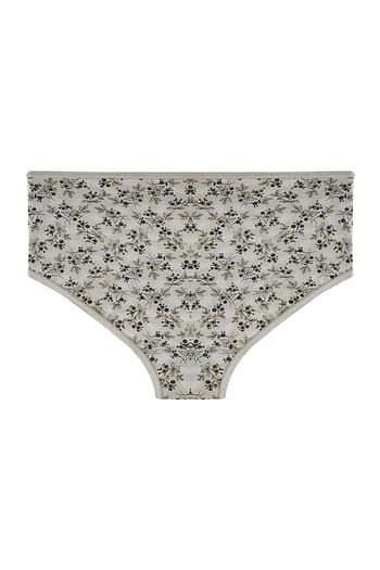 Back listing image for Mid Waist Floral Print Hipster Panty in Light Grey - Cotton
