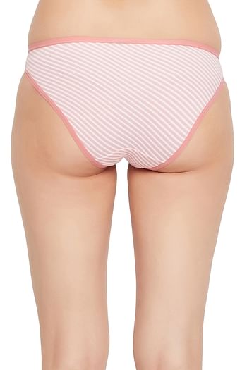 Back listing image for Low Waist Striped Bikini Panty in Salmon Pink - Cotton