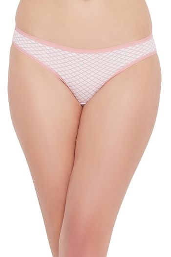 Front listing image for Low Waist Printed Bikini Panty in White - Cotton