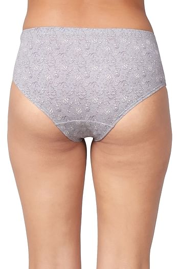 Back listing image for Mid Waist Printed Hipster Panty in Light Grey with Inner Elastic - Cotton
