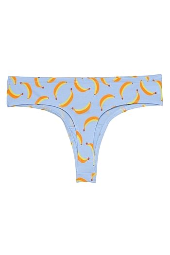 Back listing image for Low Waist Fruit Print Thong in Powder Blue with Inner Elastic- Cotton