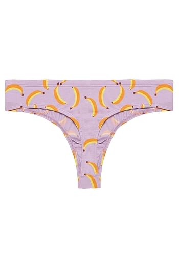 Back listing image for Low Waist Fruit Print Thong in Lilac with Inner Elastic - Cotton