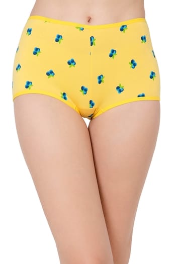 Clovia Mid Waist Fruit Print Boyshorts in Yellow - Cotton
