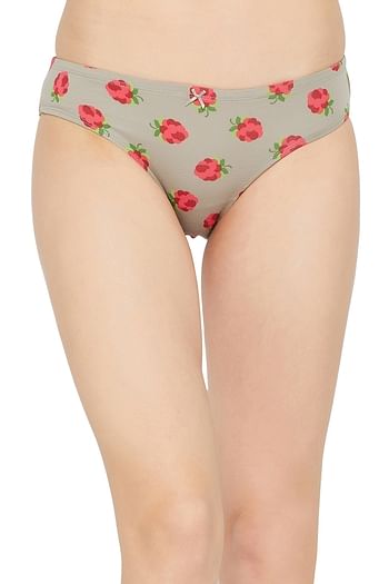 Front listing image for Low Waist Fruit Print Bikini Panty in Taupe with Inner Elastic - Cotton