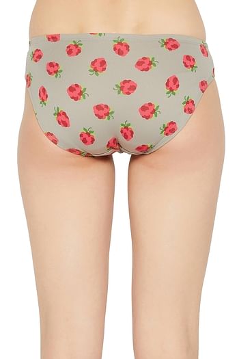 Back listing image for Low Waist Fruit Print Bikini Panty in Taupe with Inner Elastic - Cotton