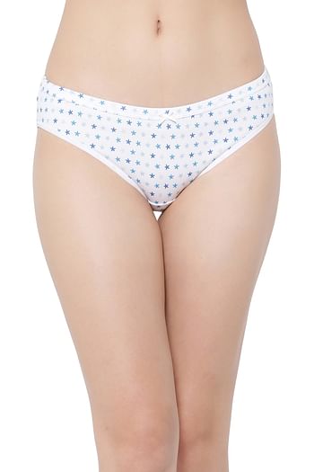 Front listing image for Low Waist Star Print Bikini Panty in White - Cotton