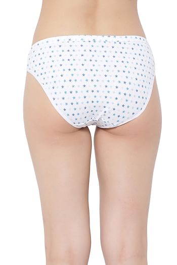 Back listing image for Low Waist Star Print Bikini Panty in White - Cotton