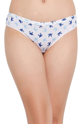 Front listing image for Low Waist Crab Print Bikini Panty in White - Cotton