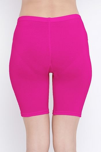 Back listing image for Mid Waist Cycling Shorts in Magenta - Cotton