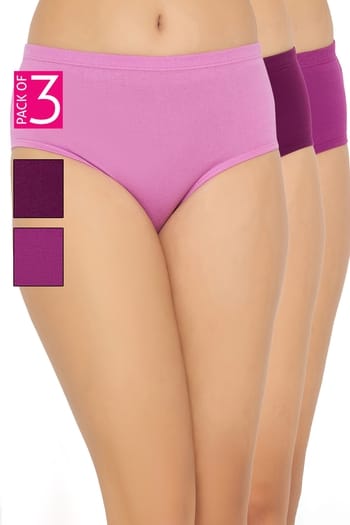 Clovia Pack of 3 Mid Waist Hipster Panties with Inner Elastic - 100% Cotton