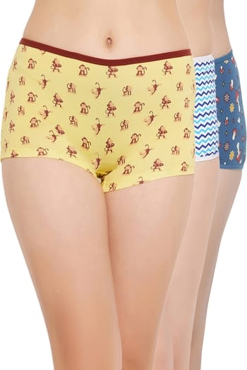 Clovia Pack of 3 Mid Waist Printed Boyshorts - Cotton