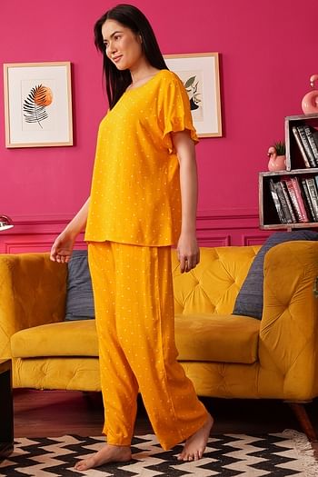 Back listing image for Polka Print Top & Pyjama Set in Mustard - Rayon