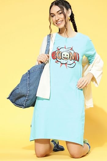 Front listing image for Emoji Print Sleep Tee in Sky Blue - 100% Cotton