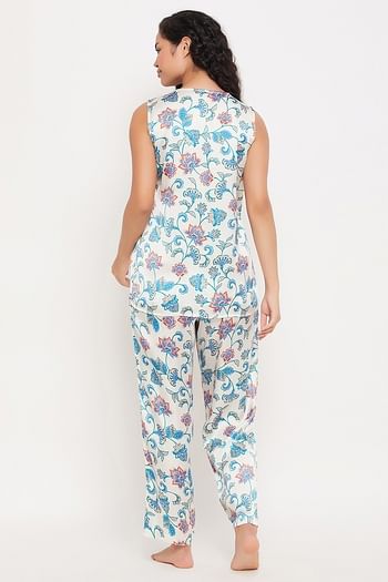 Back listing image for Pretty Florals Angrakha Top & Pyjama Set in White - Satin	