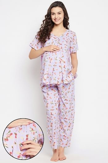 Front listing image for Feeding Pretty Florals Top & Pyjama Set in Lilac - Rayon