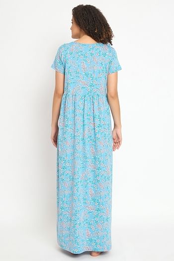 Back listing image for Feeding Pretty Florals Long Nighty in Powder Blue - 100% Cotton