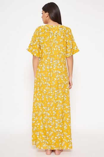 Back listing image for Pretty Florals Long Nighty in Yellow - Rayon