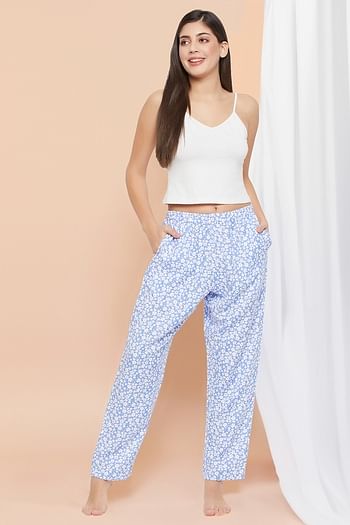 Front listing image for Pretty Florals Pyjama in Sky Blue - Rayon