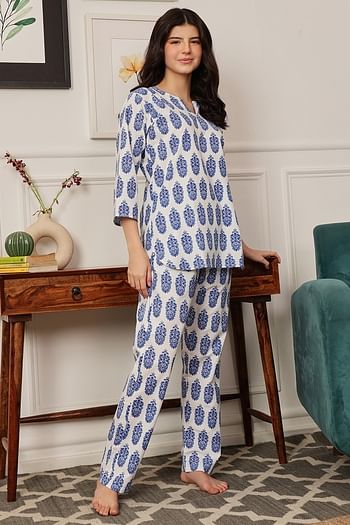 Back listing image for Pretty Florals Top & Pyjama in White - 100% Cotton