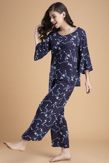 Back listing image for Pretty Florals Top & Pyjama Set in Blue - Rayon