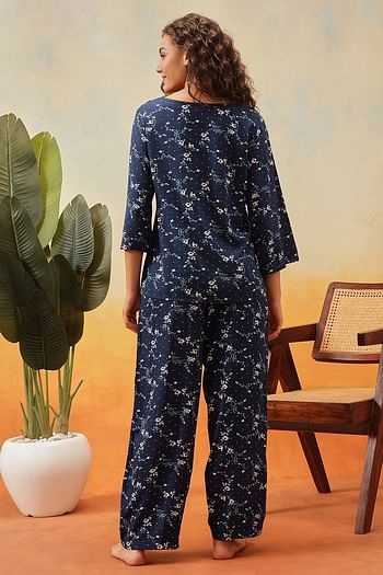 Back listing image for Pretty Florals Top & Pyjama Set in Blue - Rayon