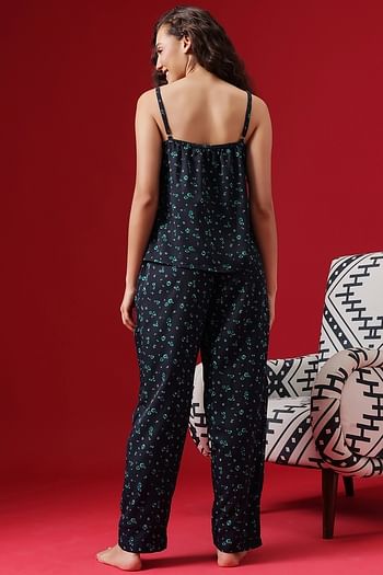 Back listing image for Pretty Florals Cami Top & Pyjama Set in Navy - Rayon	