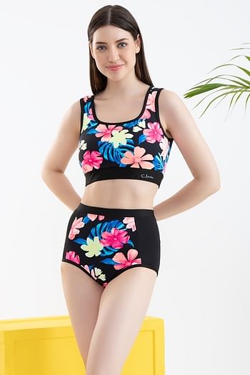 Front listing image for Pretty Florals Two Piece Swimsuit in Black