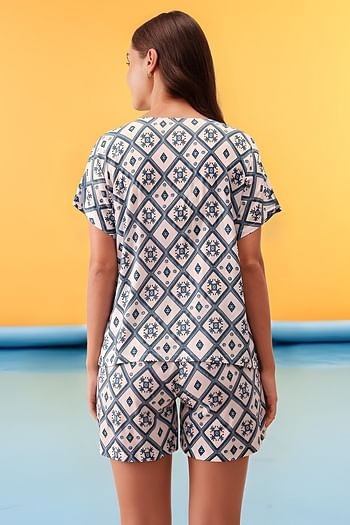 Back listing image for Pretty Printed Top & Shorts Set in White - Rayon