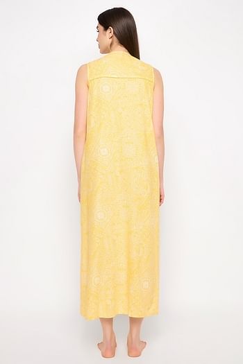 Back listing image for Print Me Pretty Long Nighty in Yellow - Rayon