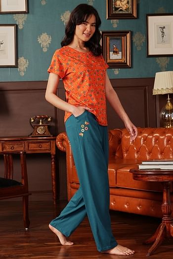 Back listing image for Doughnut Print Top & Pyjama Set in Orange - 100% Cotton