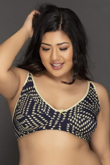Clovia Printed Non-Padded Non-Wired Full Coverage Bra - Cotton Rich