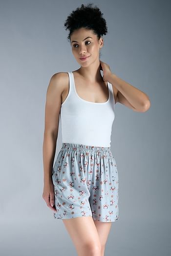 Front listing image for Printed Shorts in Light Grey - Rayon