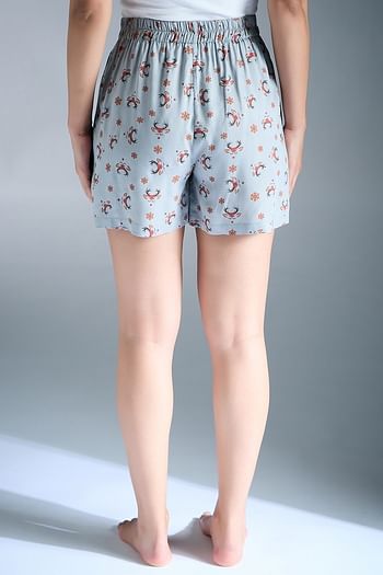 Back listing image for Printed Shorts in Light Grey - Rayon