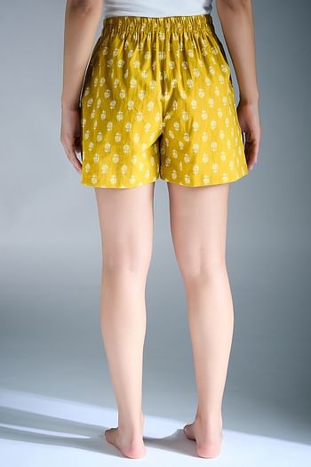 Back listing image for Printed Shorts in Mustard - 100% Cotton