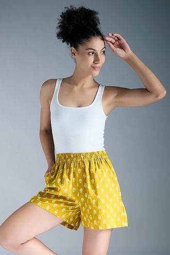 Front listing image for Printed Shorts in Mustard - 100% Cotton