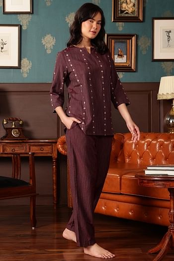 Back listing image for Printed Top & Pyjama Set in Maroon